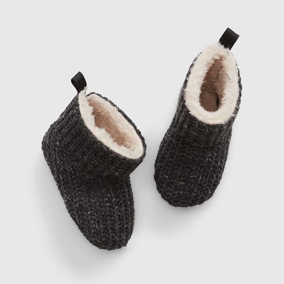Gap Baby Size 0-3 Months Charcoal Gray Baby Sherpa-Lined Booties - Picture 1 of 6